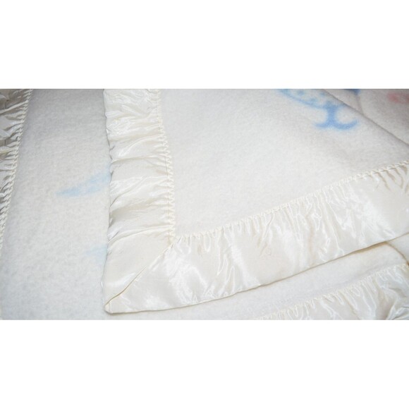 Vtg Baby Chatham Animals Rabbit Cat Bird Lamb Wool Baby Blanket Satin Edge - Picture 9 of 11